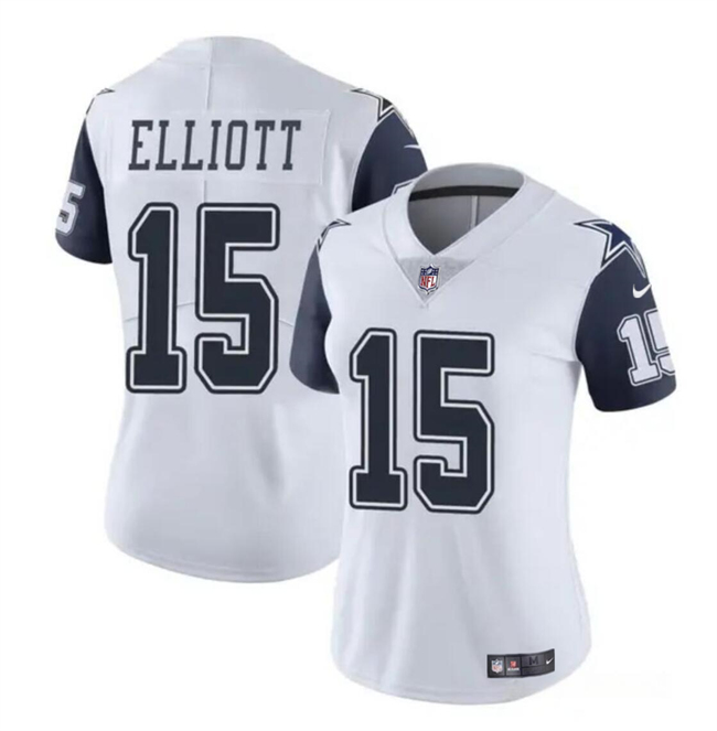 Women's Dallas Cowboys #15 Ezekiel Elliott White 2024 Color Rush Limited Stitched Football Jersey(Run Small）